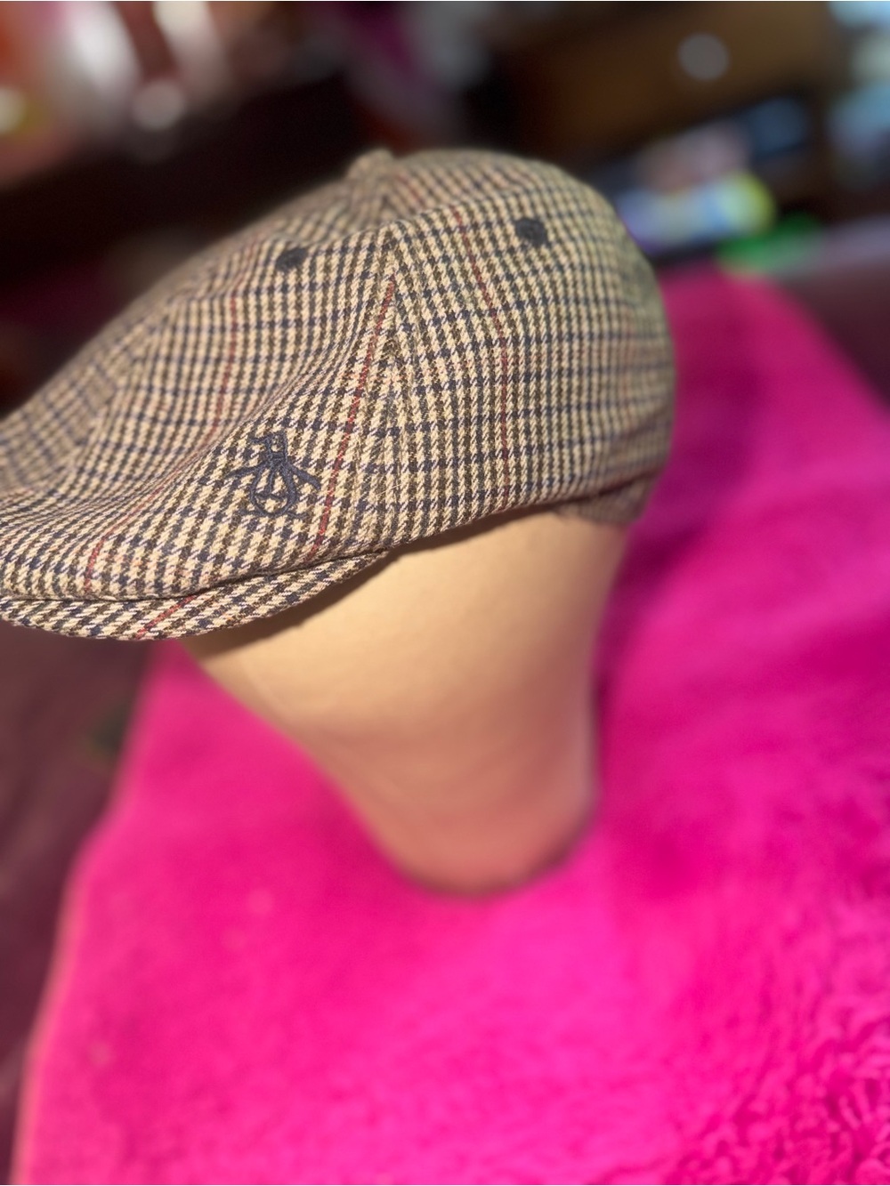 (2) Original Penguin Houndstooth Newsboy Cap in Brown and Black